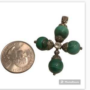 Judith Jack Sterling silver CZ Marcasite Malachite pendant